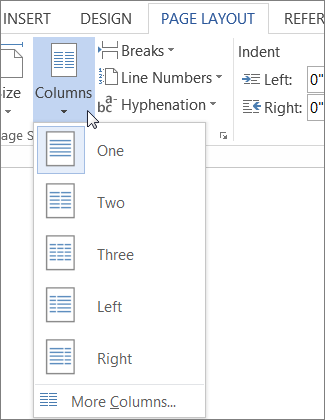 how to switch between columns in word 2013